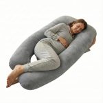 Amazon Basics Full Body Pregnancy Pillow for Maternity,Baby Nursing,Full Body Support-|Perfect Baby Shower Gift|U-Shaped-Washable Cover with Zip – Grey, Velvet