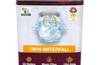 VW 8 kg 5 Star Super Wash Semi Automatic Top Load Washing Machine SuperWash0080P (White & Burgundy)