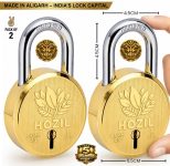 HOZIL 65MM Lock | Hardened Shackle | Double Locking | 8 Levers (Pack of 2) Padlock(Gold)