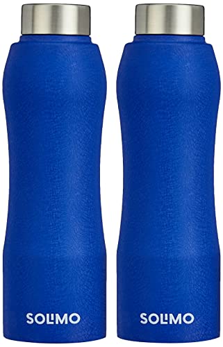 Amazon Brand – Solimo Stainless Steel Water Bottle with Hand Grip and Sipper, Set of 2 | Leak-Proof | BPA Free | 1000 ml (Blue)