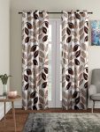 Cortina 2 Piece Floral Design Panel Eyelet Polyester Door Curtains – 7 Feet, Brown | Light-Filtering
