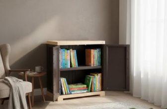 Cello Novelty Compact Bookshelf, Brown & Beige | 2 Dustproof Doors | Space Saving Cupboard | Plastic Book Shelf | Multipurpose Book Shelf for Home, Office | Book Organizer for Library