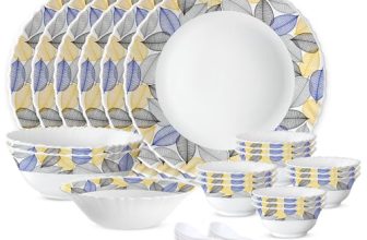 Larah by Borosil 27pc Opalware Dinner Set | for Family of 6 | Microwave & Dishwasher Safe | Bone-Ash Free | Crockery Set for Dining & Gifting | Plates & Bowls (Kora)