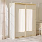 Home Centre | Modern | Engineered Wood | 2 Door Sliding Wardrobes | with Mirror | Cream | 1 Year Warranty
