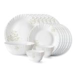 Larah by Borosil Ingot Fluted Series Opalware Dinner Set | 19 Pieces for Family of 6 | Microwave & Dishwasher Safe | Bone-Ash Free | Crockery Set for Dining & Gifting | Plates & Bowls | White