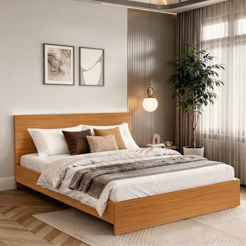 ABOUT SPACE Bed – (80 x 74 inches) King Size Bed Without Storage | Engineered Wooden Bed Frame with Airflow & MDF Support Board for Mattress | 1-Year Warranty Cot for Bedroom – Brazilian Teak