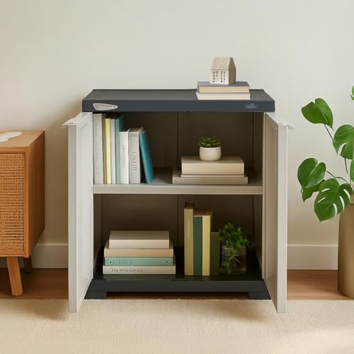 Nilkamal SpaceMax 2 Shelves Plastic Bookshelf with 3-Year Warranty| Multipurpose Storage Cabinet & Book Rack for Home | Durable, Waterproof, Easy-Clean | Living Room & Bedroom Organiser|Charcoal Grey