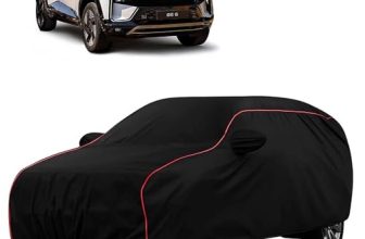 Sulfar 100% Water Resistant Car Body Cover Compatible with Mirror for Mahindra BE 6 (Triple Stitched, Full Bottom Elastic, Black with Red Piping)