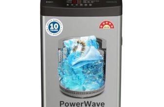Bosch 8 kg 5 Star Fully Automatic Top Load Washing Machine,PowerWave Wash,Inbuilt Dual Lint Filter, Stainless Steel VarioDrum with 5 fin Pulsator, Flex Drain, Water Save,Dark Grey (WOE80AH0IN)