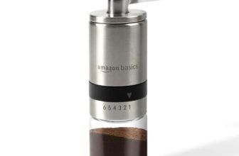 Amazon Basics Manual Coffee Grinder with Ceramic Burr & 6 Adjustable Grind Settings, Glass Jar & Stainless Steel Body, Portable & Lightweight, Ideal for Espresso, French Press, Cold Brew, Silver