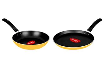 Pigeon Twin Pack Non-Stick Tawa & Fry Pan Cookware Combo – Yellow