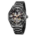 Giordano Premier Automatic Watch for Men with Skeleton Round Black Dial, Luminous Hands and Markers, Black Stainless Steel Strap – GZ-50225-11