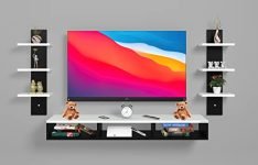 Odestar Engineered Wood Wall Mounted TV Unit, with TV Stand Unit Wall Shelf for Living Room (Black & White) | 32 Inch TV