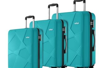 Safari Pentagon Pro 8 Wheels Set of 3 (Cabin + Medium + Large) Trolley Bags, Hard Case Polypropylene, 360º Wheeling Luggage, Suitcase for Travel, Cyan, Spinner Wheels
