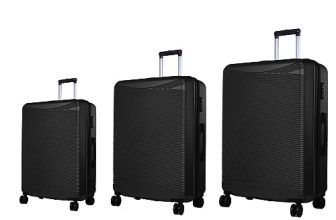 Verage V-Lite Firestone Combo Set of 3 (Cabin + Medium + Large Check-in) Bold Black Hardsided Trolley Bags for Travel, Suitcases with Spinner Wheels, Anti-Theft Luggage (20/24/28 Inche)
