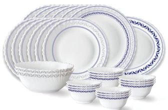 Larah by Borosil Jazzblue Fluted Series Opalware Dinner Set | 27 Pieces for Family of 6 | Microwave & Dishwasher Safe | Bone-Ash Free | Crockery Set for Dining & Gifting | Plates & Bowls | White