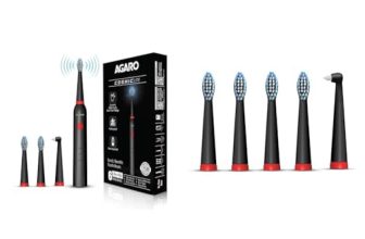 AGARO COSMIC Lite Sonic Electric Toothbrush for Adults – Black & AGARO Cosmic Lite Refill Pack 4+1 pcs, Black