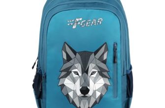 F Gear Tobari Aqua Blue 38L School Backpack|Wolf Print Design|4 Compartments & 1 front pocket & Anti-Theft Pocket|Soft Touch|Ergonomic, lightweight, Durable Bag for School, College, Work & Travel