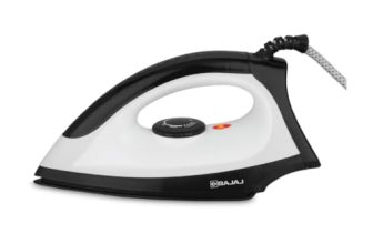 Bajaj Dry Iron DX 15 1000 Watts | Duraglide soleplate with double-layered Anti-Bacterial Non-Stick German coating | Auto-Shut off | Cool touch body | 360° Swivel Cord | 2 Yr Warranty | Black & White