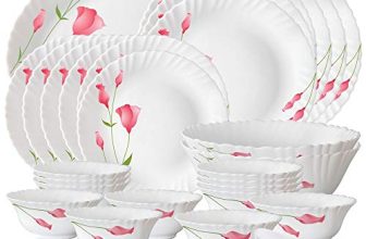 Larah by BOROSIL Fluted Series Diana Opalware Dinner Set | 33 Piece for Family of 6 | Microwave & Dishwasher Safe | Bone-Ash Free | Crockery Set for Dining & Gifting | Plates & Bowls | White