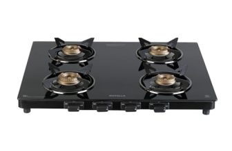 Havells GEOSLIM JUMBO stove |4 Heavy Duty Forged Brass Burner|6 mm Toughened Glass|Premium Valves|Removable Drip Tray|Soft Touch Knobs|5 year Warranty on Burners, Glass & Valves by Havells (Black)