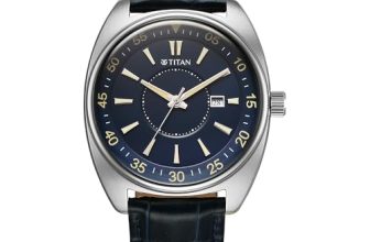 Titan Tonneau Analog with Date and Blue Dial Blue Leather Strap Watch for Men – 90211SL01