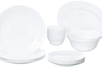 Larah by Borosil Fluted Series Snow Opalware Dinner Set | 21 Piece for Family of 6 | Microwave & Dishwasher Safe | Bone-Ash Free | Crockery Set for Dining & Gifting | Plates & Bowls | White