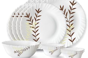 Larah by Borosil Oak Fluted Series Opalware Dinner Set | 13 Pieces for Family of 4 | Microwave & Dishwasher Safe | Bone-Ash Free | Crockery Set for Dining & Gifting | Plates & Bowls | White