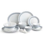 CELLO Aurum Imperial Plus Series Opalware Dinner Set of 33 Pieces for Family of 6 | Bone-Ash Free & Leadfree Opal Glass Microwave & Dishwasher Safe Crockery Plates & Bowls Set for Daily Use & Gifting