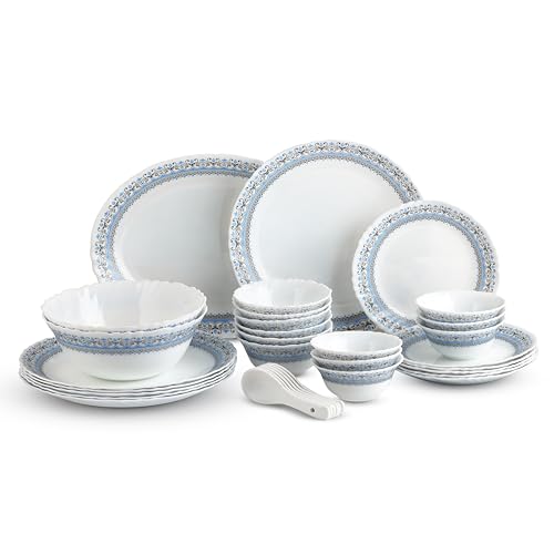 Cello Opalware Divine Victoria Dinner Set, 33 Units, White, Large