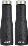 Amazon Brand – Solimo Stainless Steel Fridge Water Bottles | Set of 2 | Textured Finish | 1 L | Black