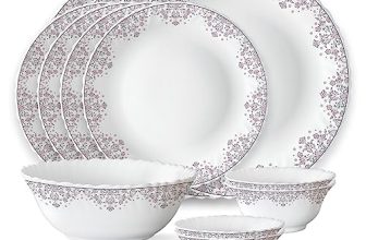Larah by Borosil Lark Fluted Series Opalware Dinner Set | 13 Pieces for Family of 4 | Microwave & Dishwasher Safe | Bone-Ash Free | Crockery Set for Dining & Gifting | Plates & Bowls | White
