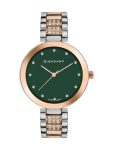 Giordano Eleganza Collection Analog Watch for Women with Crystal-Studded Strap & Diamond Indices (Dial:Green,Strap:Rose Gold)