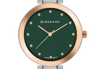 Giordano Eleganza Collection Analog Watch for Women with Crystal-Studded Strap & Diamond Indices (Dial:Green,Strap:Rose Gold)