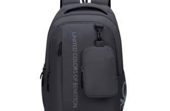 United Colors of Benetton Apex 33L Backpack – Grey, Water-Resistant, Minimalist 3-Compartment Design with Detachable Pouch & 1-Year Warranty