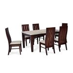 Nilkamal @Home By Ashton 6 Seater Solid Wood Dining Table Set with Chairs in Milky White & Walnut Finish for Kitchen & Dining Room