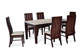 Nilkamal @Home By Ashton 6 Seater Solid Wood Dining Table Set with Chairs in Milky White & Walnut Finish for Kitchen & Dining Room