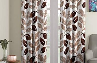 Cortina 2 Piece Floral Design Panel Eyelet Polyester Door Curtains – 7 Feet, Brown | Light-Filtering