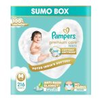 Pampers Premium Care Pant Style Baby Diapers M 216 Count | No Marks Design | Voted India’s #1 Softest Diaper | All in 1 diaper with 360 Cottony Softness