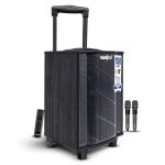 FRONTECH Nocturn Pro Trolley Speaker | 150W Powerful Sound | Dual Wireless Microphones | USB/TF/Bluetooth/FM | Guitar & MIC Input | Rechargeable Battery (SW-0211, Black)