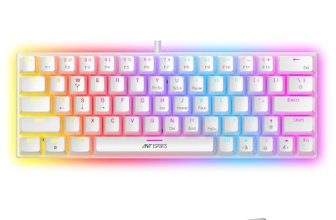 Ant Esports MK1200 Mini 60% Wired Mechanical Gaming Keyboard – Red Switch, Rainbow Backlit, 61 Keys, Anti-Ghosting, USB, Compact TKL – Compatible with Windows, macOS, PS5, Xbox, Laptop & PC (White)