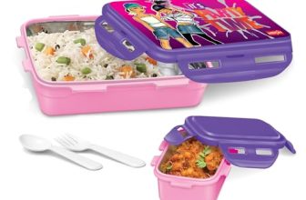 MILTON Mini Fun Treat Lunch Box, Inner Stainless Steel School Kids Tiffin 650 ml, Leak Proof and Airtight Containers with Plastic Spoons, Pink