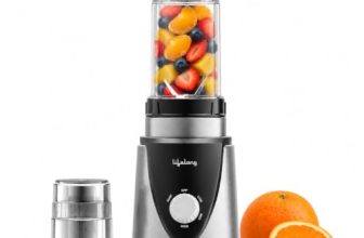Lifelong Nutri Blender with 2 Jars (300ml, 500ml) | 450W Motor, 2 SS Blades(4 & 2 Leaf), 2 Lids(Strong & Sprinkler), Leak Proof Jars for Blending, Mixing, & Grinding Juice, Smoothie, Chutney, & Masala