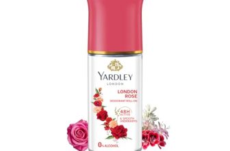Yardley London London Rose Underarm Deodorant Roll On | With Licorirce Extract & Floral Extracts | Smooth & Eventoned Underarms | 72 H Long Lasting Floral Scent| 0% Alcohol & Dermat Approved | For Women | 50ml