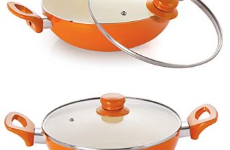 Nirlon Ceramic Induction Nonstick Cookware Pots and Pans Utensil Set with Glass Lid (2 Piece)