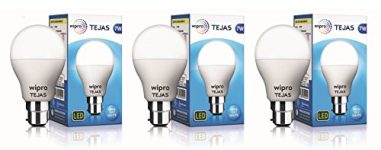 wipro 7W B22 LED Cool Day Light Bulb, Pack of 3 (Tejas)