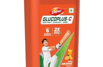 Dabur Glucoplus C Instant Powder Energy Glucose (Orange Flavour) – 400gm | Replenishes Energy with 6 Added Vitamins and Minerals | 20% More Glucose In Every Sip | Vitamin C and Zinc Helps Boost Immunity | Calcium, Phosphorus and Vitamin K Support Bone Health