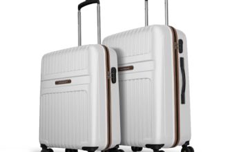 Aristocrat Atlas Set of 2 Trolley Bag 55cm & 66cm | Small+Medium | Hard Luggage | Smooth 8-Wheel Suitcase | Secure Combination Lock with Sturdy Zipper | Full Fabric Convipack| 3-Year Warranty (White)