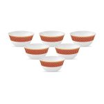 La Opala Diva Sovrana Collection Opal Glass Crockery | Vegetable Bowl 180 ml Set of 6 Regent Red | Bowls for dal & Condiments | Microwave Safe | 100% Vegetarian | Extra Strong | Super Light & White