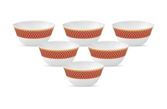 La Opala Diva Sovrana Collection Opal Glass Crockery | Vegetable Bowl 180 ml Set of 6 Regent Red | Bowls for dal & Condiments | Microwave Safe | 100% Vegetarian | Extra Strong | Super Light & White